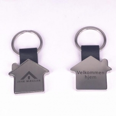 Engraved Metal and Leather House Keychain