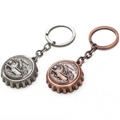 Colgante de anillo de llave abridor de botella en forma de tapa de cerveza 3D de cobre de plata antigua
